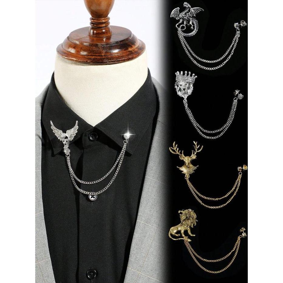Lapel Pin Jas Motif Bross Aksesoris Jas Lion Rusa Crown