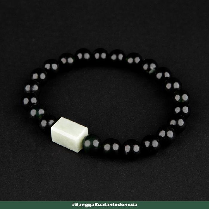 Batugiok.id Gelang Batu Giok Jadeite Jade X Black Jade Hitam Hijau Pria Wanita Free Box