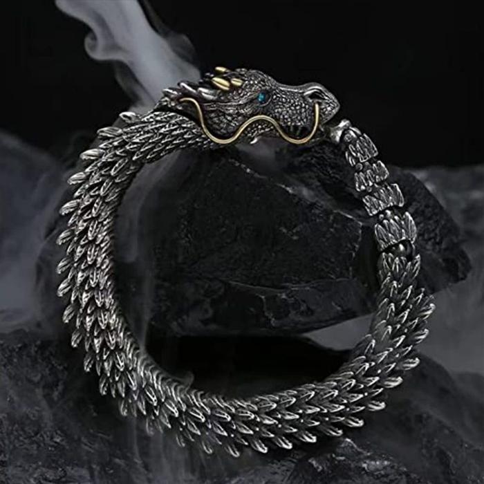 Gelang Rantai Kepala Naga 20cm Punk Retro Gelang Pria Naga Gelang Rantai Tangan Naga Pria Gelang