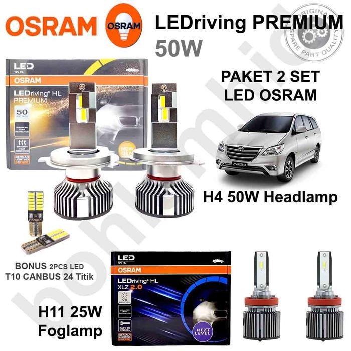 Ready Lampu LED INNOVA Old Osram Headlamp H4 Premium 80W + Foglamp H11 XLZ 3.0 50W Car