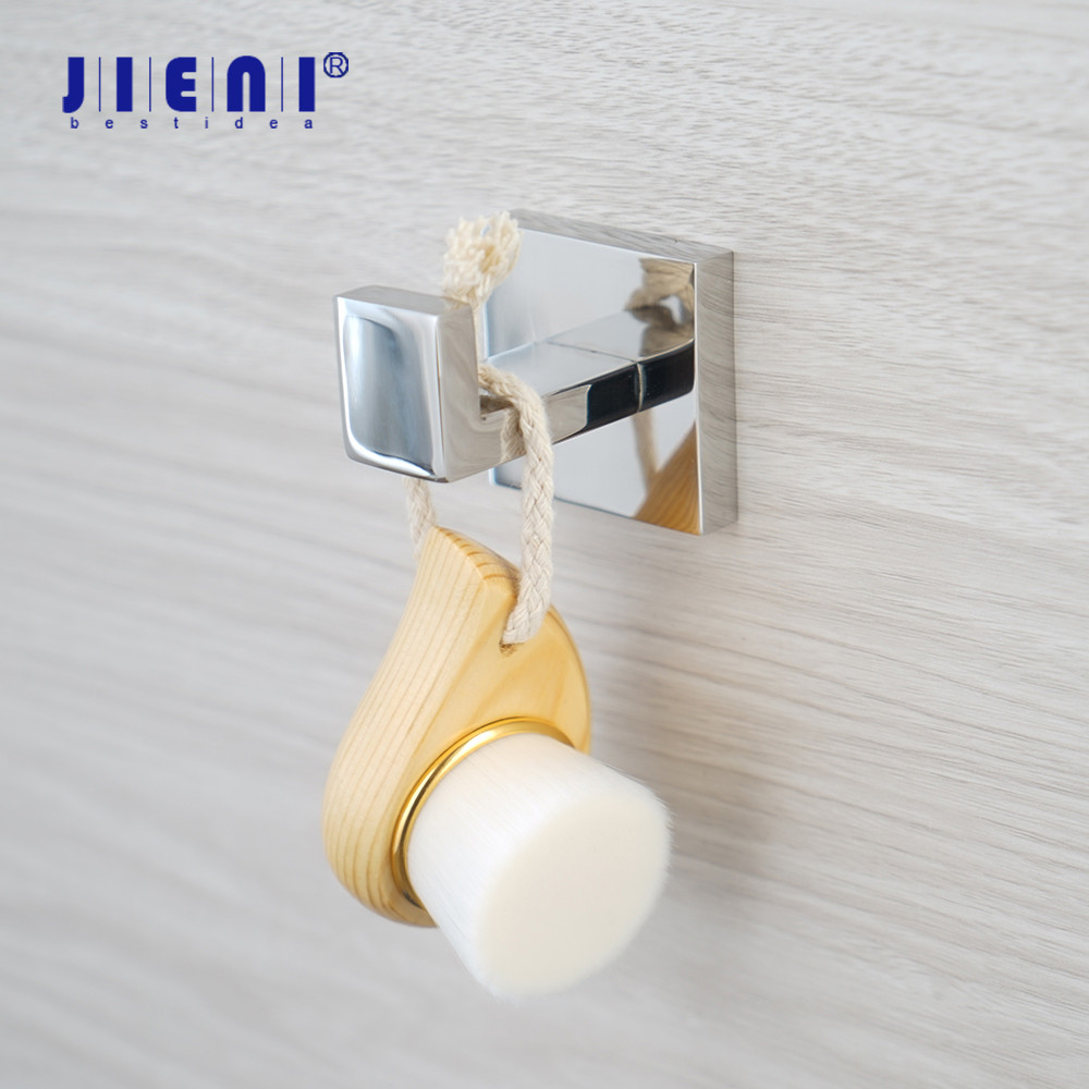 JIENI Black Bathroom Towel Hook Chrome Brass Wall Mounted Robe Coat Hanger Stainless Steel Coat Hold