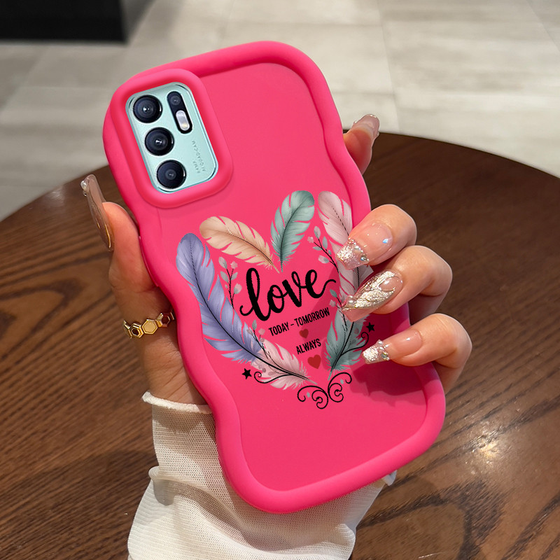 Casing HP Untuk OPPO Reno 6 4G Case Bulu berwarna Wavy Edge Macaron Cesing Silikon Softcase Kasing M