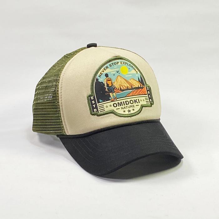 TERMURAH Omidoki Topi Trucker Hat Omidoki Army Cream Hitam Twill Cotton Unisex dengan Desain Bordir