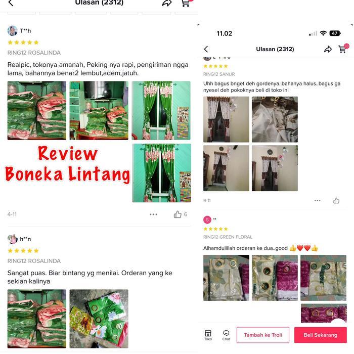 Bl Gorden Pintu Model Serut Tinggi 200 Cm Motif Tulip Hijau