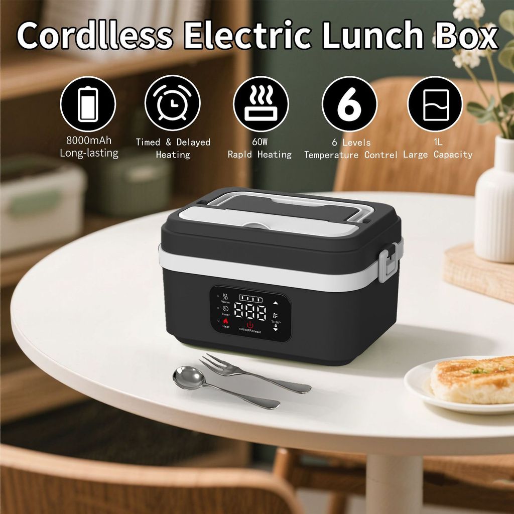 8000Mah Portable Electric Lunch Box Upgraded Water-Free Smart Heat Preservation Electric Lunch Box