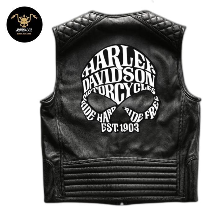 VEST JAKET KULIT MOTOR HARLEY DAVIDSON FONT SKULL HOG HDCI KUALITAS ORIGINAL