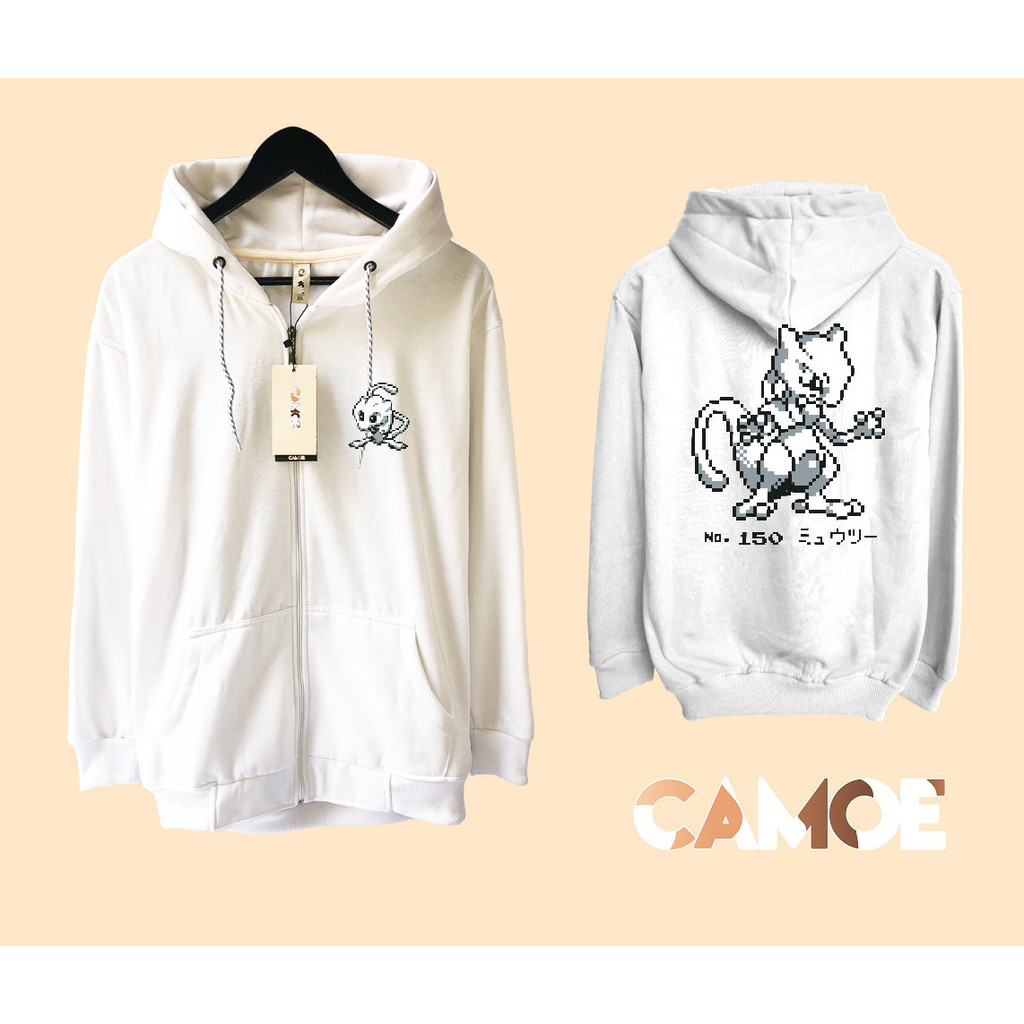 Jaket Hoodie Zipper UT Pokemon Pixel Art Mewtwo Legendary No 150 Mew Japan Kanji