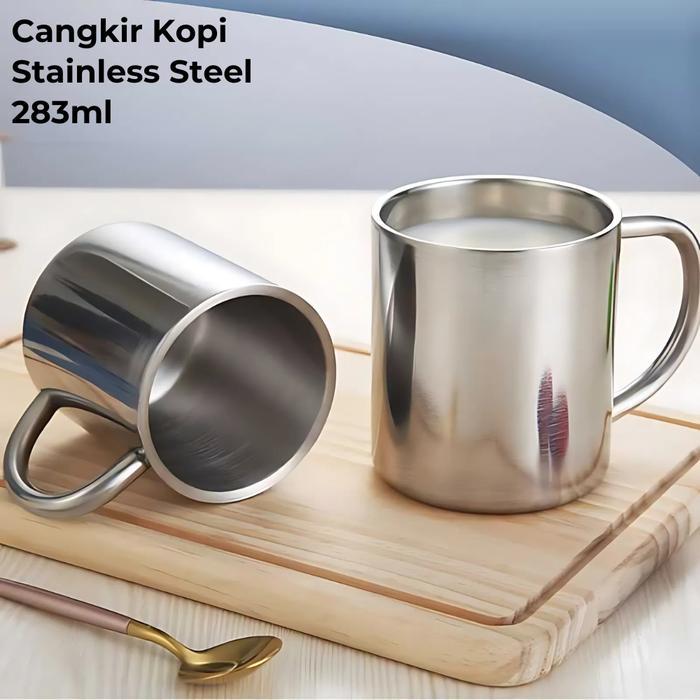 Mug Stainless Tebal / Cangkir Kopi Stainless Steel 283ml