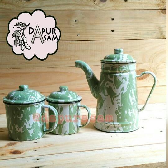 Terlaris Set Teko Tinggi + Gelas Lurik 9Cm + Gelas Lurik 10Cm