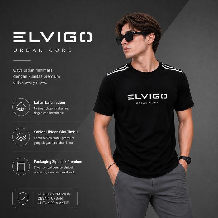 PROMO Elvigo T-shirt Cotton Combed 24s Premium Tebal Adem Logo Sablon HDC Timbul BE5T QUALITY