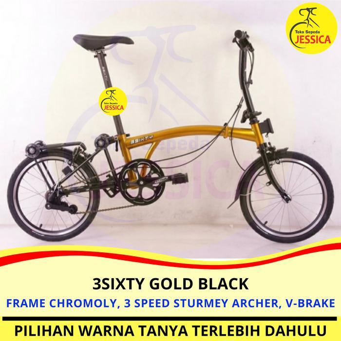 Sepeda Lipat 3sixty Gold Black - Tidak Dirakit