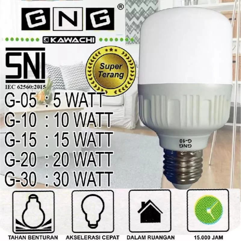 Bohlam Bola Lampu Led Hemat Energi Kawachi GNG 5, 10, 15, 20 & 30 Watt Super Terang Tahan Lama