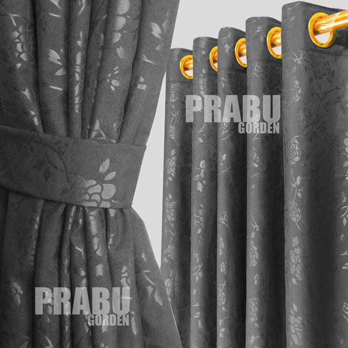 Gorden Tali Embos Elegan Mewah / Gorden polos embos bahan mengkilap warna abu tua