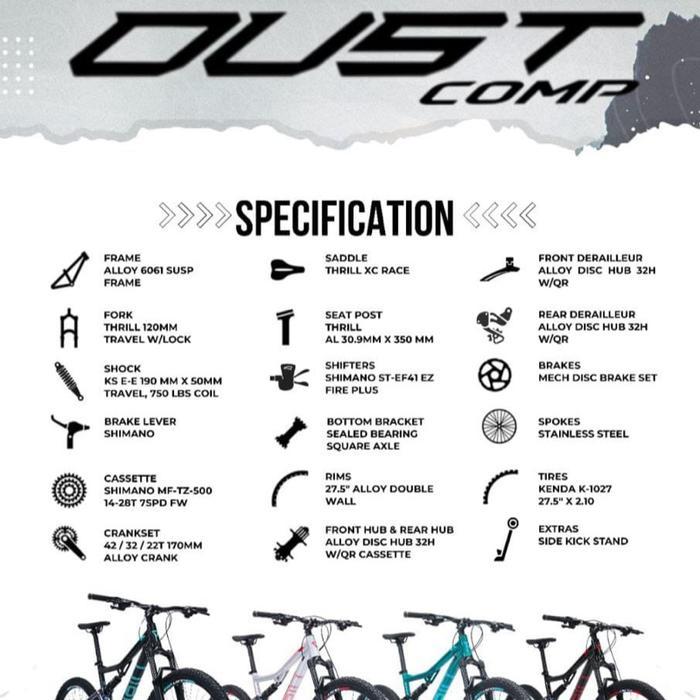 Oust Sepeda Gunung Dewasa Thrill Mtb 27.5 Oust Comp AL 3x7 Sp dengan Frame Alloy 6061 Susp Frame dan