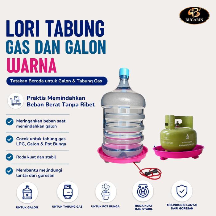 FADHANAKO BUGARIN Lori Tabung Gas & Galon Troli Dorong Manual Untuk Galon dan Gas LPG Praktis Roda