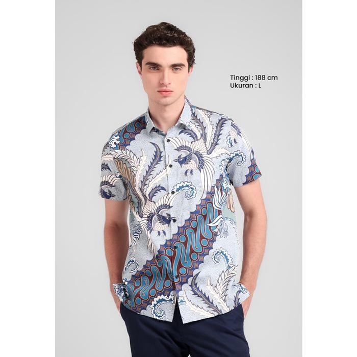 Premium Manzone - Kemeja Batik Lengan Pendek Pria Pandarka 03 Modern Fit - Green Grey Original