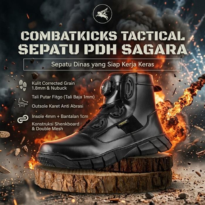 Combatkicks Tactical Sepatu Pdl Sagara 6 Inch Tali Putar Boots Kulit Nubuck & Karet Anti Abrasi