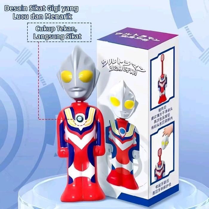 Sikat Gigi Ultraman 2 In 1 Dengan Tutup Sikat Gigi Karakter