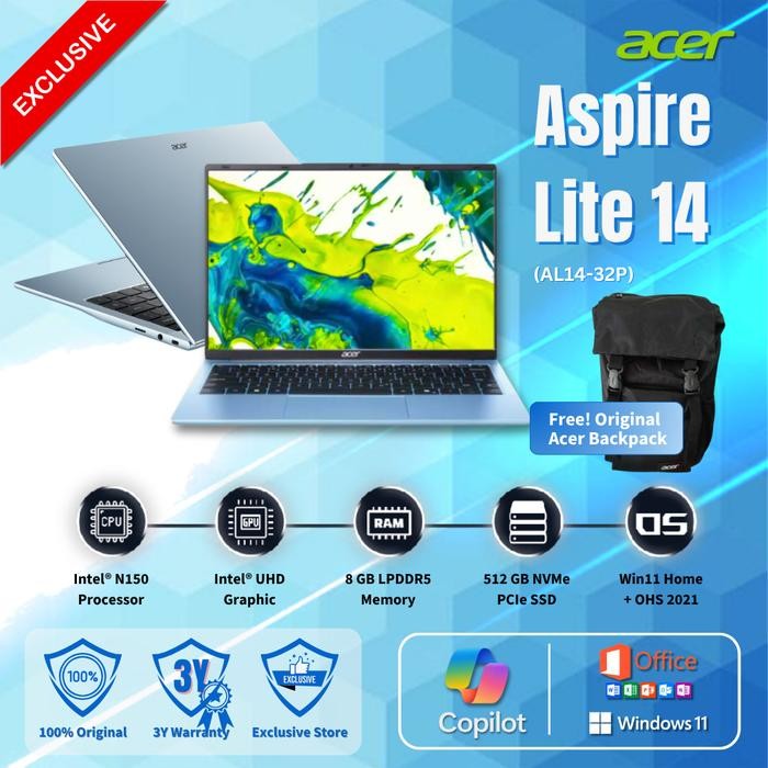 Acer Aspire Lite 14 | Intel N150 8GB 512GB SSD W11+OHS2021 | 14.0WUXGA BLUE - AL14-32P-C6CC/C1ES - 8