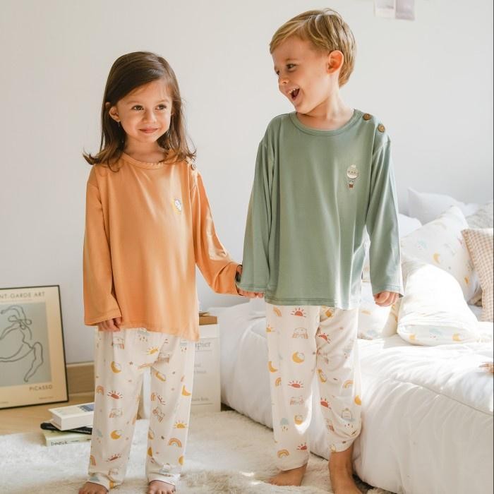 Mooi Baju Tidur Anak Piyama Anak Unisex Tencel Mochi Set (Size XL)