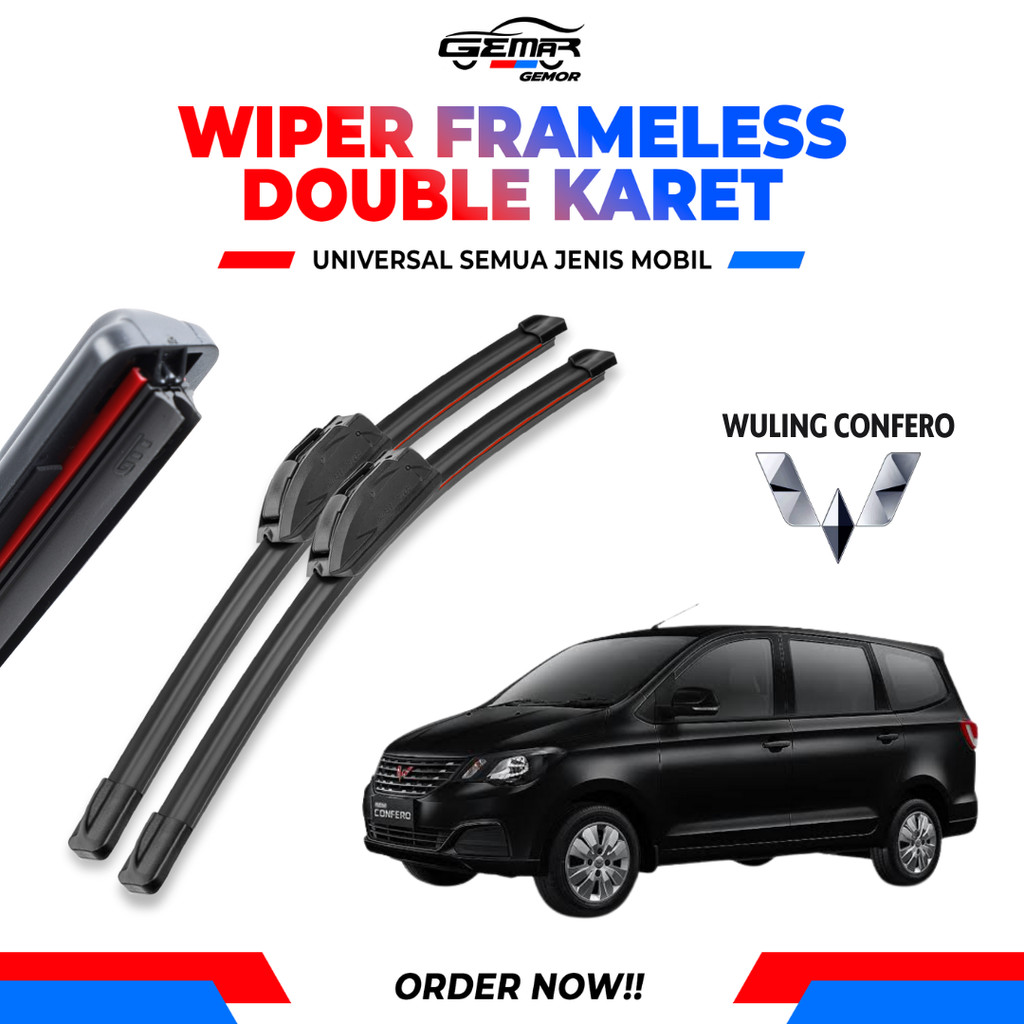 Wiper Blade Wuling Confero Double Karet Pembersih Kaca Depan Mobil 1 Set Kiri dan Kanan