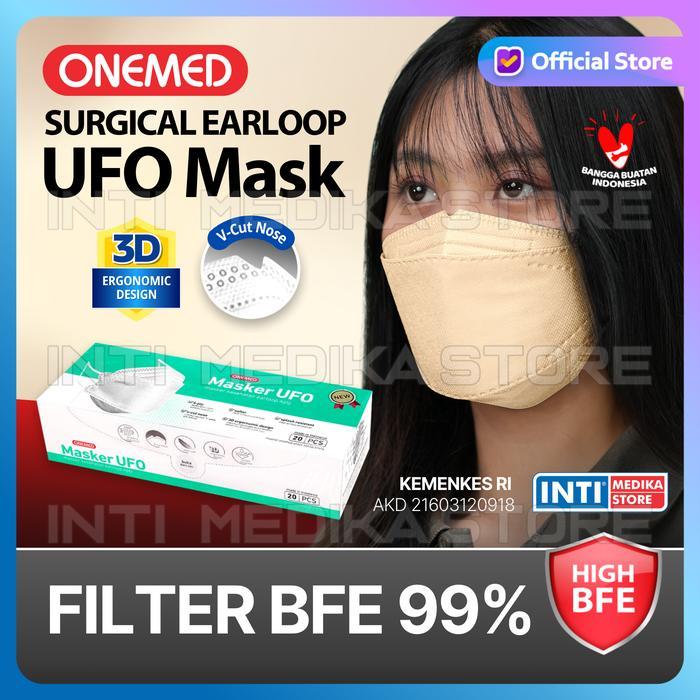 ONEMED - Masker 3D 4Ply Surgical Earloop UFO CREAM Masker Medis KF94