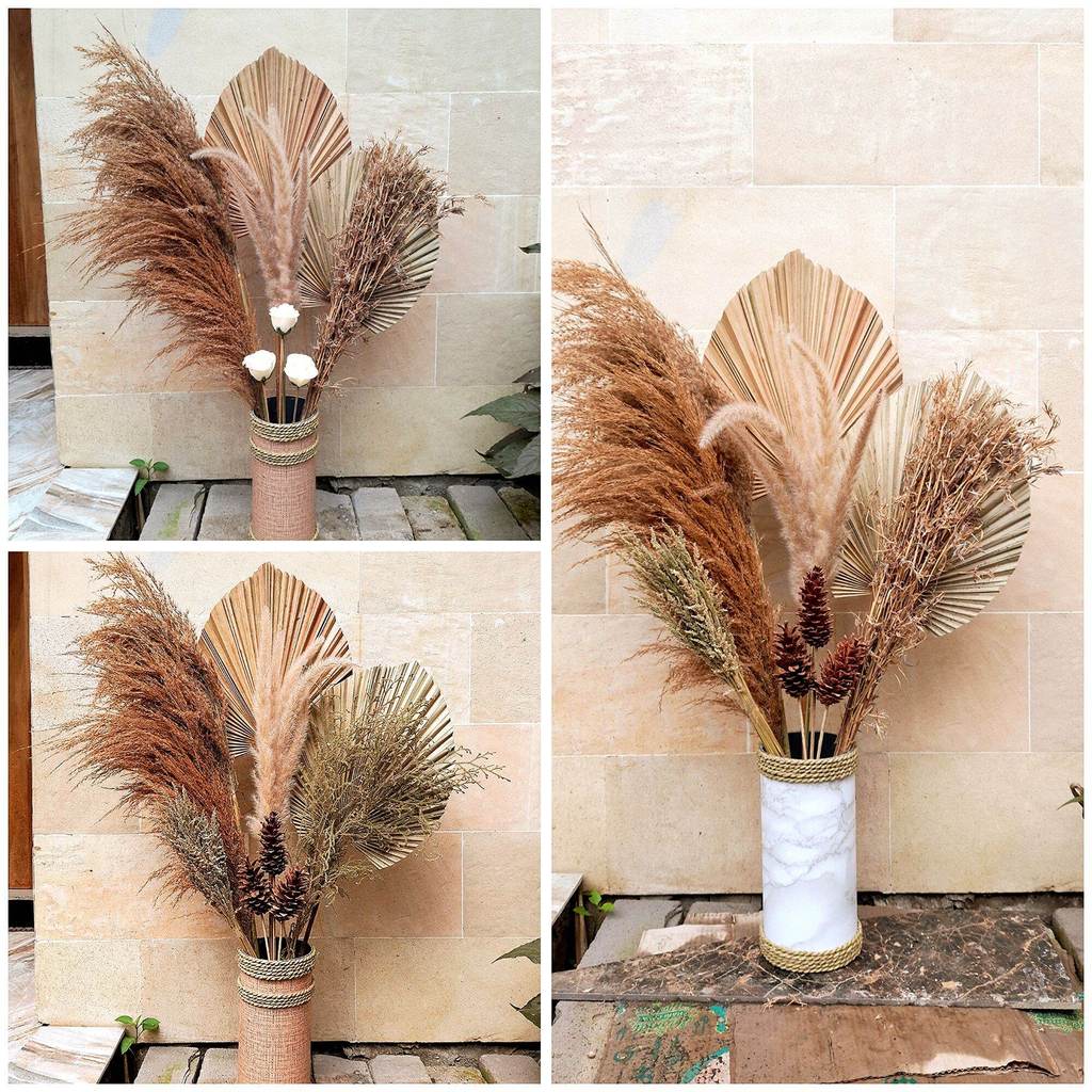 bunga hiasan ruang tamu vas+bunga kering fulset dried flowers