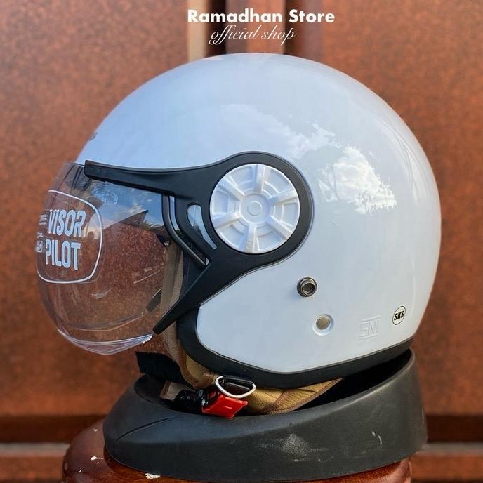 Helm Carglos Bogo Hijab | Helm SKS Kaca Pilot | Untuk Motorcycle - Putih, S [bogo sks]