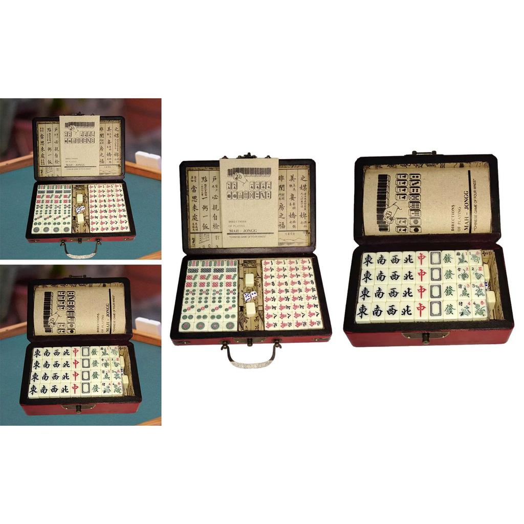 Chinese Mahjong Game Set Family Mahjong Game Leisure Game Classic with Carrying Case Mahjong Game