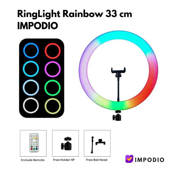 Ringlight RGB Rainbow 33cm / lighting cahaya lampu konten TikTok Youtuber IMPODIO