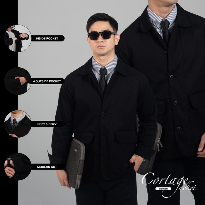 Polos Pria Kerah Jaket Polos Pria Kerah Corduroy WOODCUTTER Cortage Blouson Jacket - Black - Work Mu