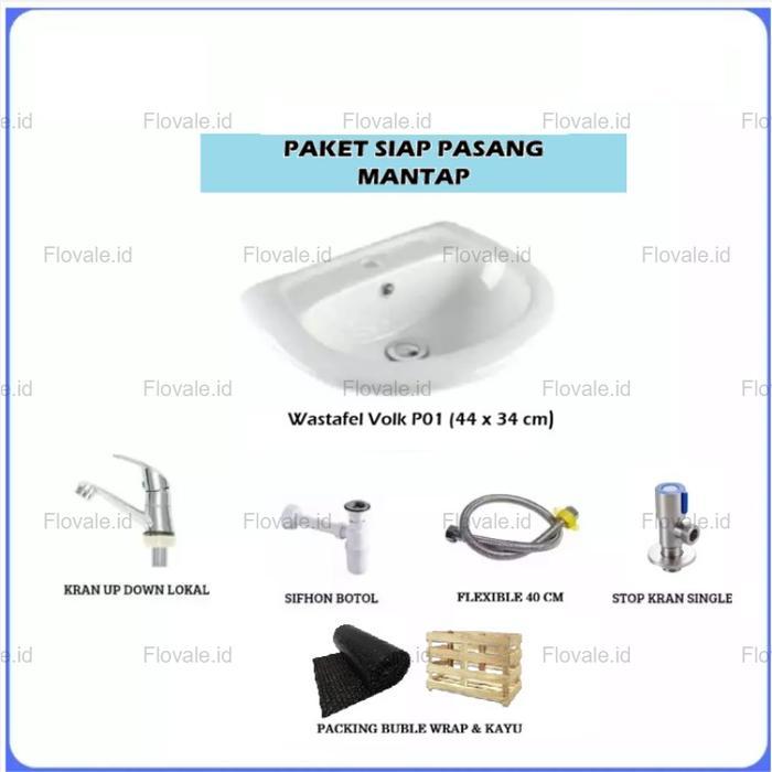Wastafel Keramik Cuci Tangan Komplit Set VOLK / Wastafel Komplit Set VOLK PACKING KAYU