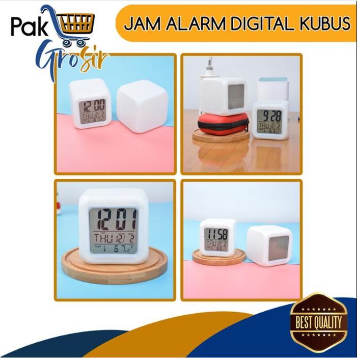 NEW PG Jam LED Meja Kubus Digital Alarm Berubah 7 warna Moody Clock Glowing
