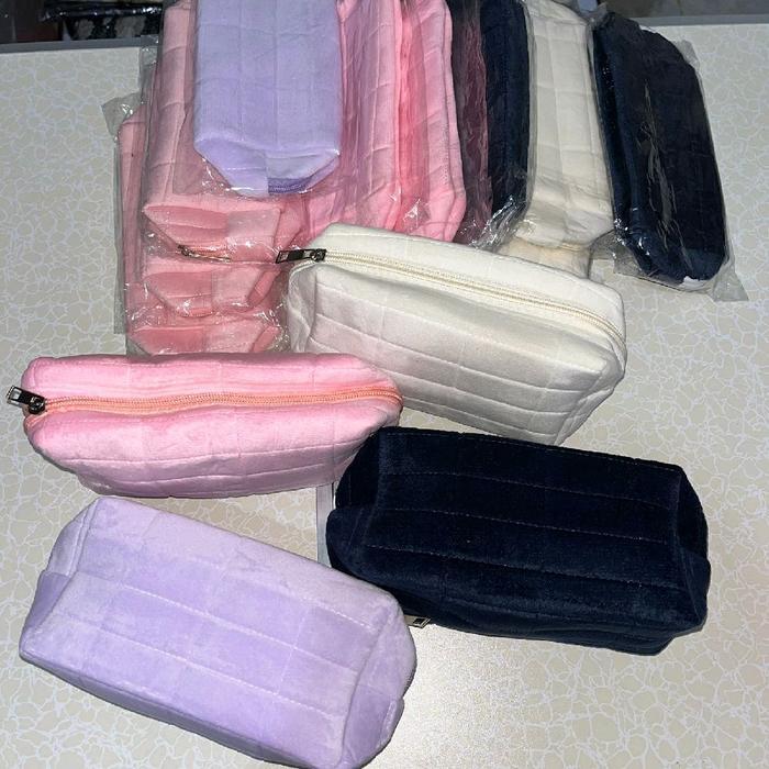 TERUJI pouch makeup kain lembut tas skincare polos bulu lucu