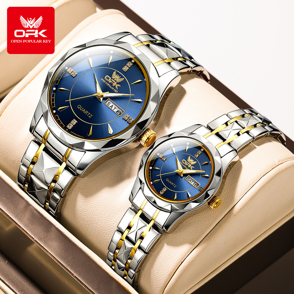 OPK 8151 Quartz Couple Watch Calendar Waterproof Lover's Wristwatches