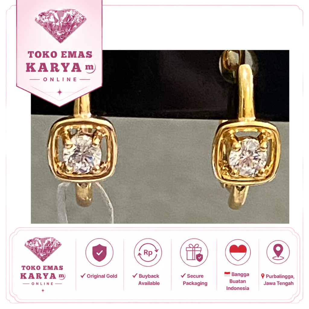Anting Ceklik Emas Asli 8k 375 Anak Perempuan Premium Tahan Karat Toko Mas Karya Model Kotak Big Zir