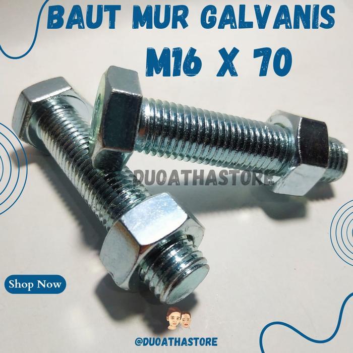 M16 X 70 Baut Mur Putih M16X70 Bmp M16 X 70Mm Hex Galvanis