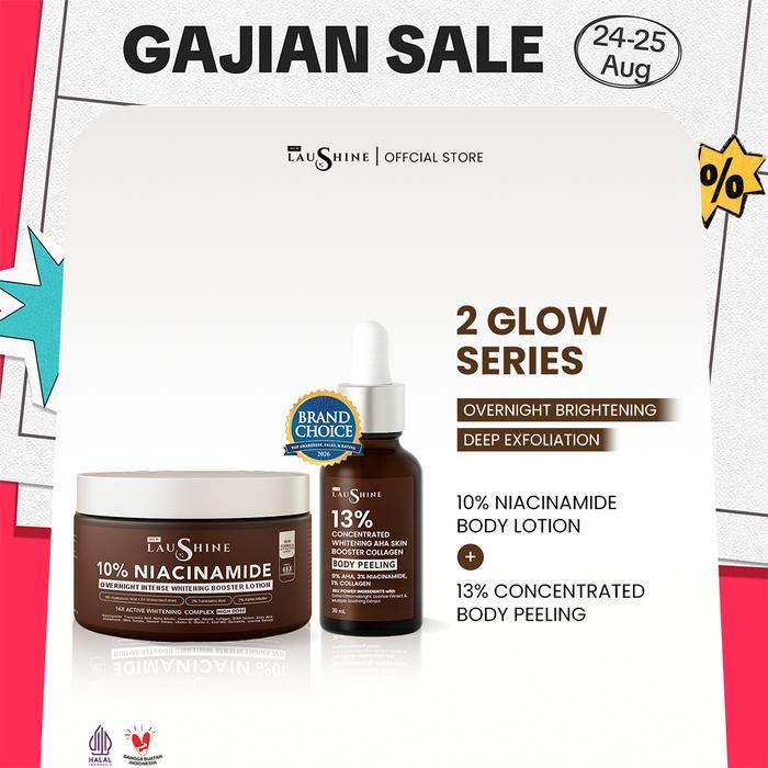 Laushine - 2 Glow Series - Paket Bundling Body Lotion Jar + Skin Booster Body Peeling - 9D