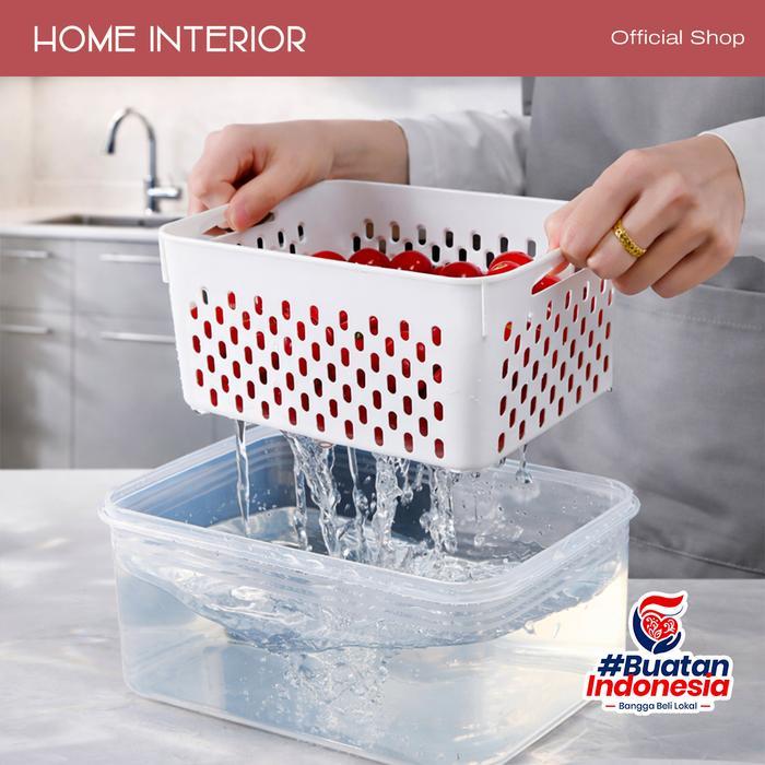 READY HOMEINTERIOR Box Container Makanan Kotak Plastik Tutup Kedap Udara Bahan Plastik PP + Saringan