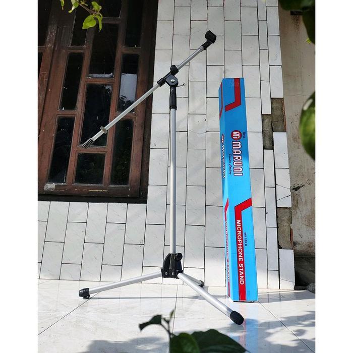 Stand Mic Panjang Maruni Silver Berdiri Tiang/Cagak Microphone Free Holder Mic Tidak Kabel