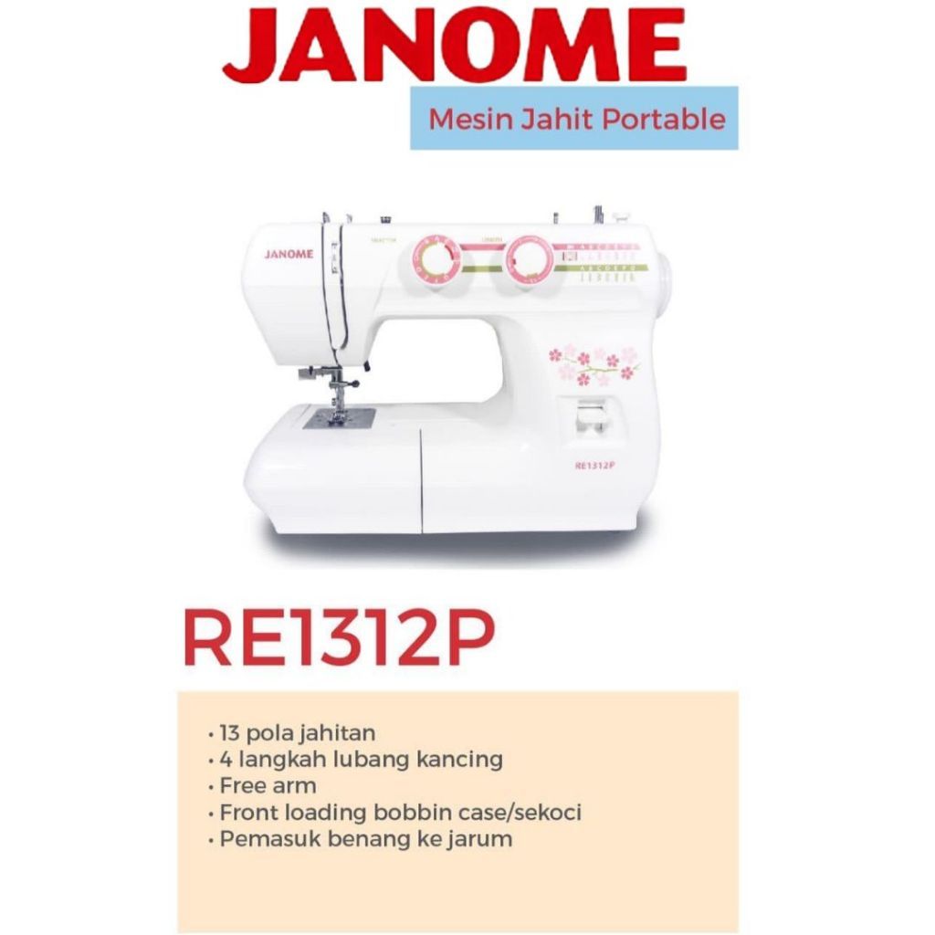 Mesin Jahit JANOME RE1312P Portable Multifungsi