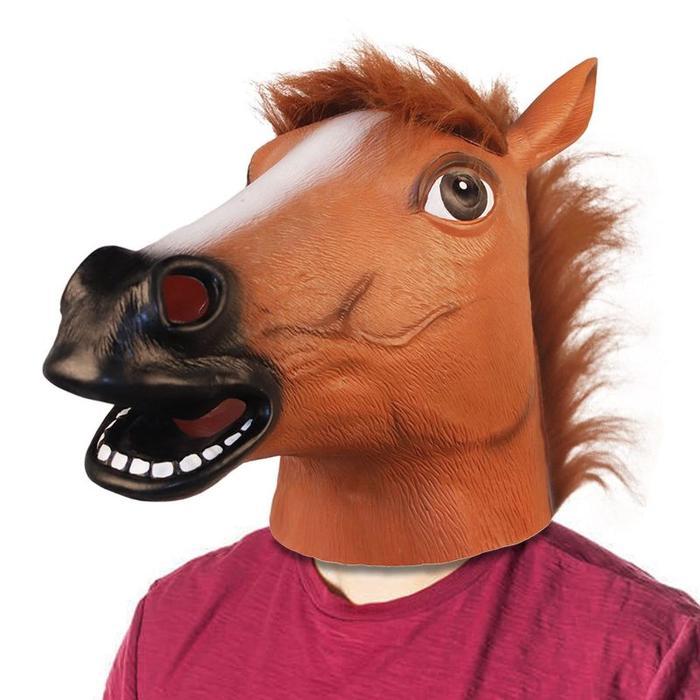 Topeng Kuda Latex Mask Hood Horse Mask-Cokelat