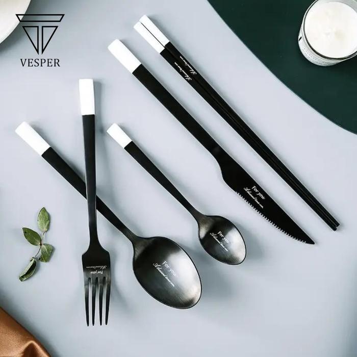 Luxury Picasso Dinner Spoon Set Black Matte White / Paket Sendok Garpu