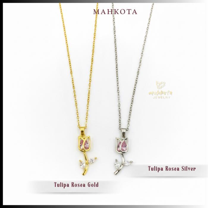 K17 Kalung Wanita Korean 6 Lapis Pelapisan Emas 18Kgp Liontin Bunga Mawar 2 Varian Warna Anti Karat