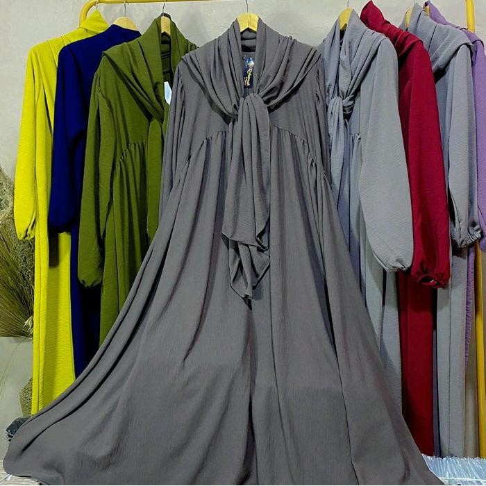 k468 Rh Gamis Luna Syar'I Set Hijab Oval / Gamis Wanita Bahan Crinkle Muslim Panjang