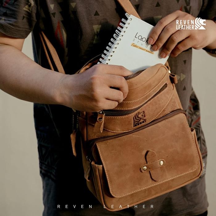 Top Tas Selempang Kulit Pria Reven RVR Sling Bag