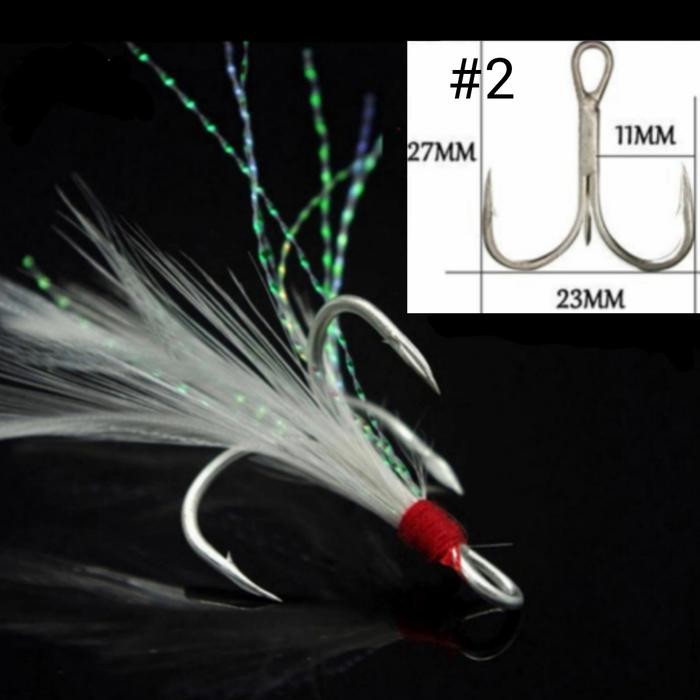 4tpo- Treble Hook Bulu No.2 Untuk Spoon Lure 30Gr 40Gr Jig 40Gr 60Gr