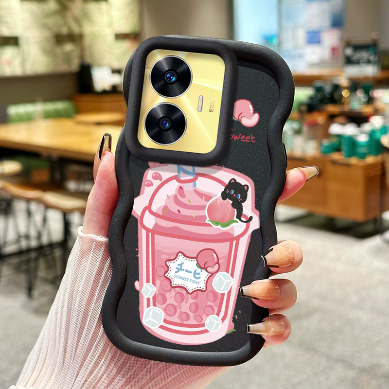 Casing HP Untuk Realme C55 Narzo N55 Case Pink peach Ice cream soda Wavy Edge Macaron Cesing Silikon