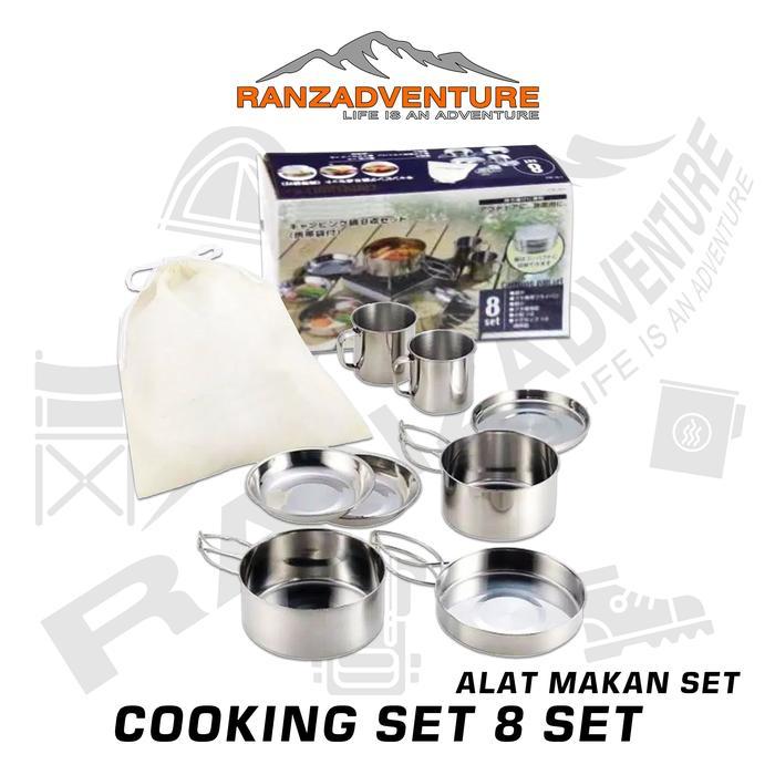 cooking set camping 8 set alat masak outdoor 8 set alat makan camping