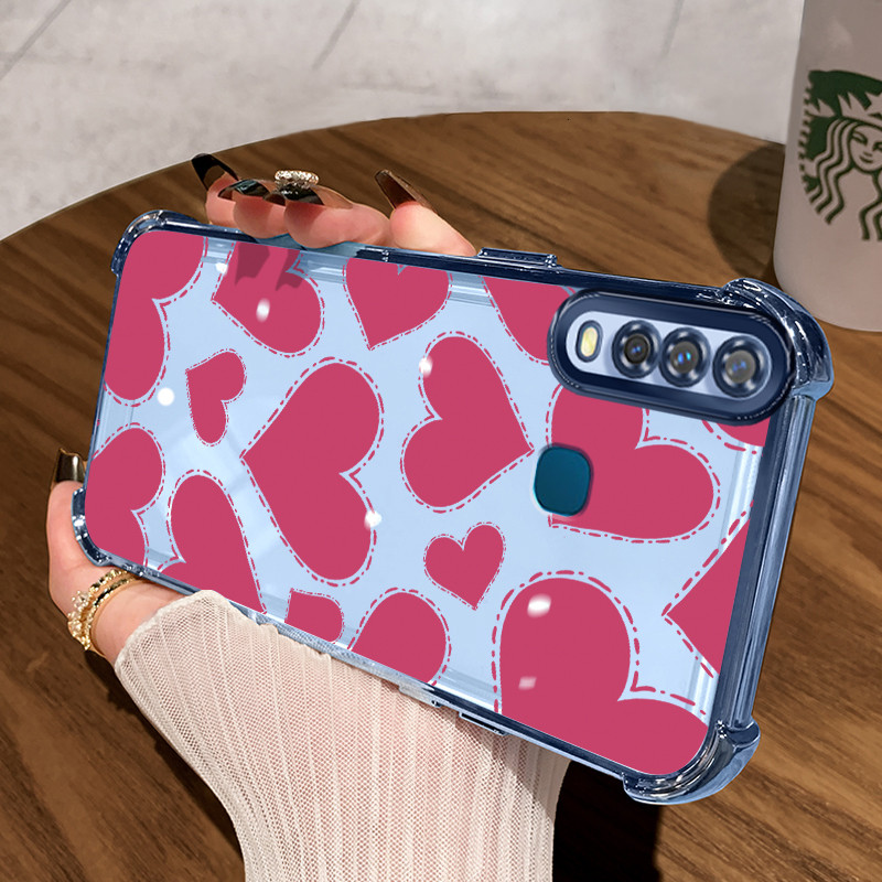 Casing Hp untuk VIVO Y17 Y15 Y12 Y3 Y3s 2020 Y12i Case Red heart Kasing Cesing plating Airbag With L